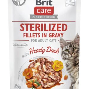 Brit Care Cat konservai Sterilized katėms maiš. Fillets in Gravy Hearty Duck 85 g x 12 vnt