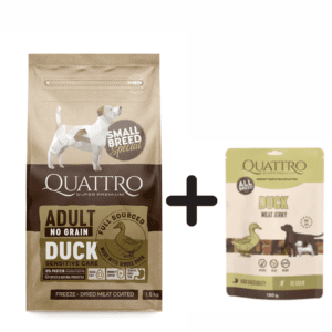 QUATTRO adult duck begrūdis sausas maistas 7kg + Quattro skanėstai