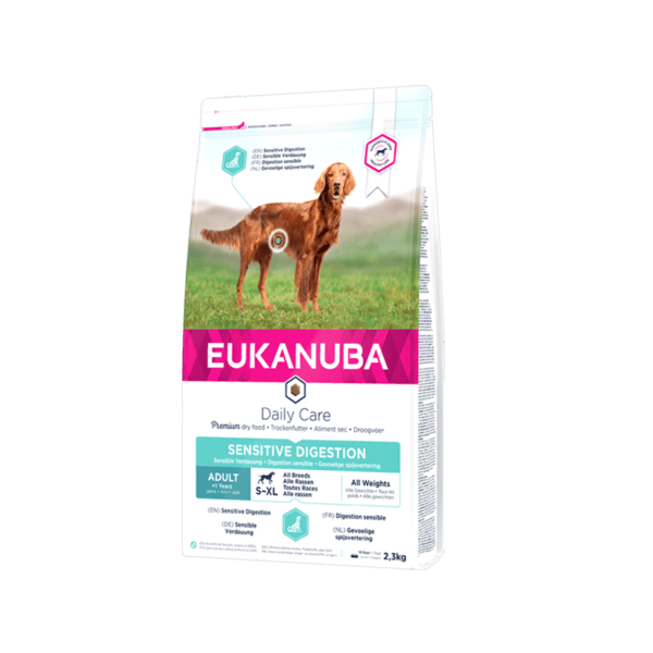 eukanuba daily care sensitive digestion adult visavertis pasaras suaugusiems jautru virskinima turintiems sunims 12kg