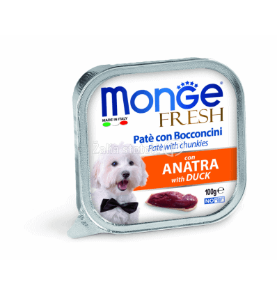 Monge Fresh paštetas šunims su antienos gabalėliais 100g Monge Fresh paštetas šunims su antienos gabalėliais 100g