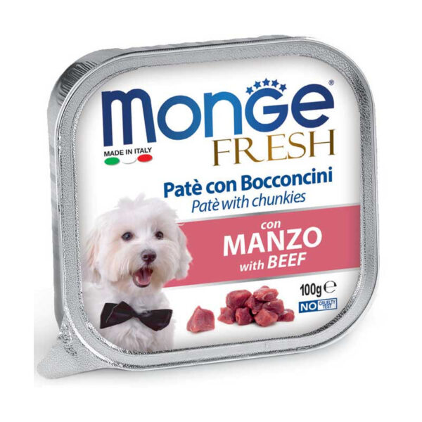 Monge Fresh paštetas šunims su jautienos gabalėliais 100g