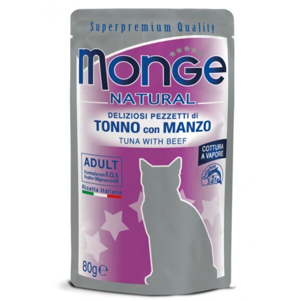 Monge Natural kons. pašaras suaugusioms katėms, tunas ir jautiena 80g x 10vnt