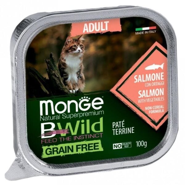 Monge BWild adult paštetas katėms su lašiša ir daržovėmis 100g x 10vnt