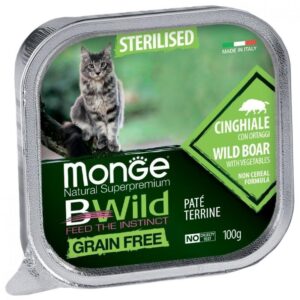 Monge BWild adult paštetas sterilizuotoms katėms su šerniena ir daržovėmis 100g x 10vnt