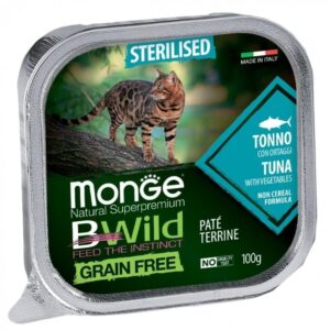 Monge BWild adult paštetas sterilizuotoms katėms su tunu ir daržovėmis 100g x 10 vnt