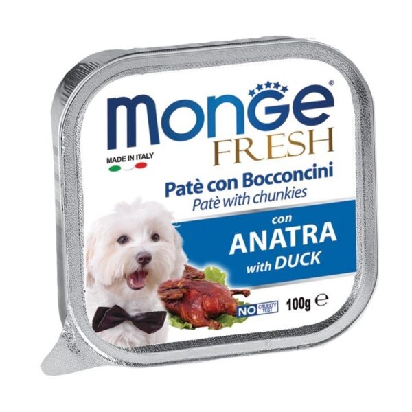 Monge Fresh paštetas šunims su antienos gabalėliais100g