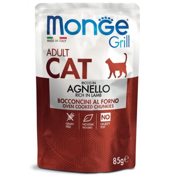 Monge GRILL Adult konservuotas pašaras katėms su ėriena 85g