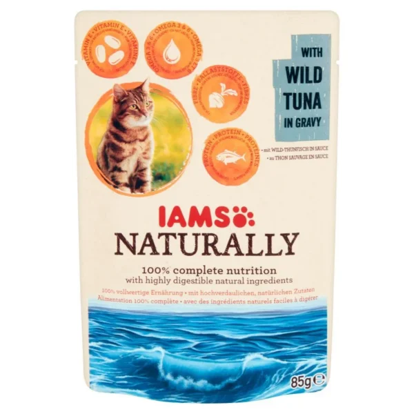 IAMS Naturally Adult konservai katėms su laukiniu tunu padaže 85g x 10vnt