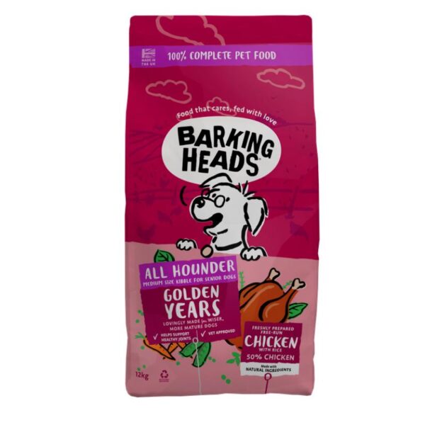 BARKING HEADS Golden Years pašaras šunims su vištiena 12kg