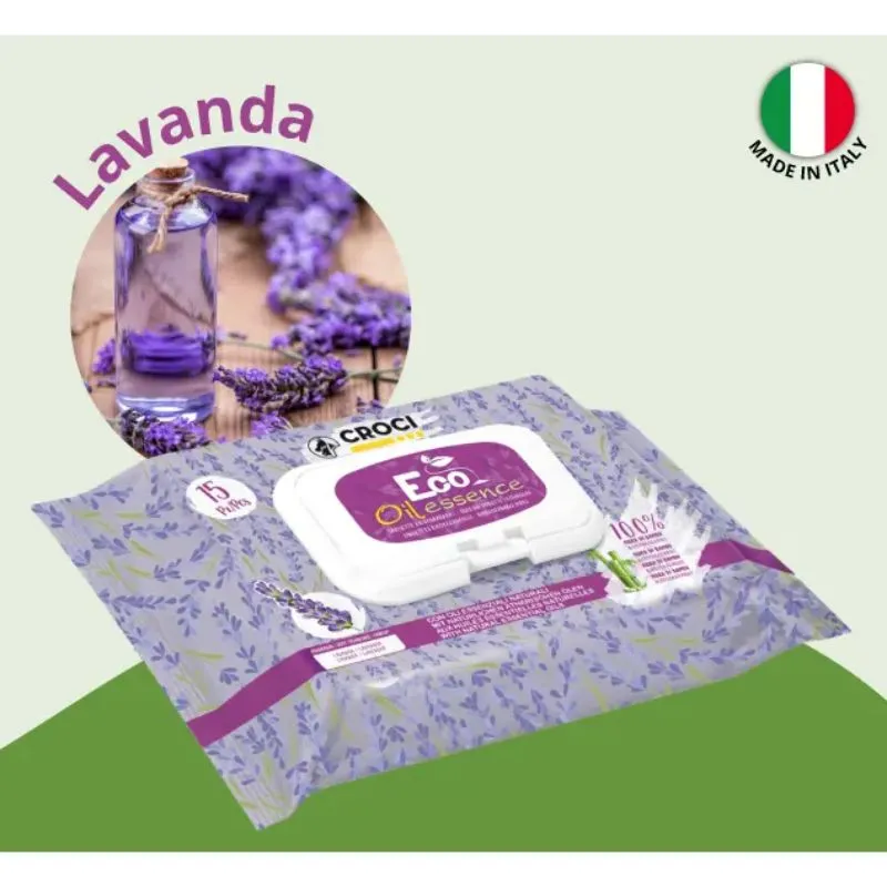 CROCI Eco Bamboo Lavender drėgnos servetėlės 15vnt CROCI Eco Bamboo Lavender drėgnos servetėlės 15vnt