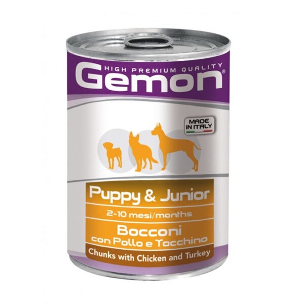 0000291 gemon all breeds puppy konservuotas pasaras su vistienos ir kalakutienos gabaliukais 415g