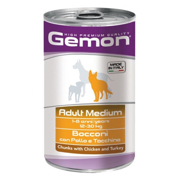 0000295 gemon medium adult konservuotas pasaras su vistienos ir kalakutienos gabaliukais 1250g