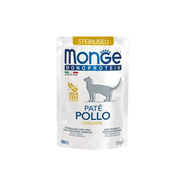 0001056 m13710 monge monoprotein cat pouches pate adult sterilised chicken 85 g 28