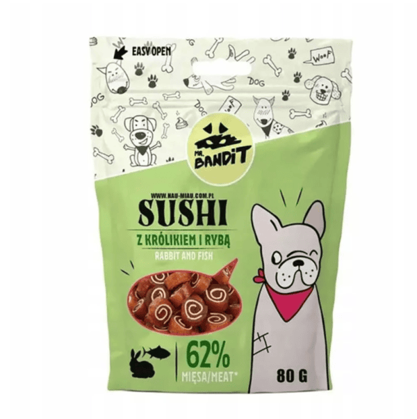 Mr Bandit Sushi skanėstai šunims su triušiena ir žuvimi 80 g