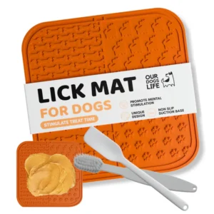 OURDOGSLIFE Lick Mat laižymo kilimėlis šunims su mentele ir šepetėliu + riešutų sviestas 340g