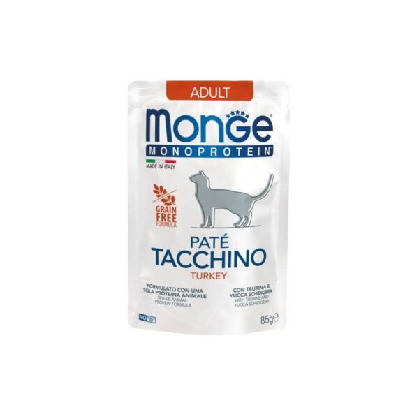 Monge Monoprotein Adult begrūdis konservuotas pašaras katėms su kalakutiena 85g