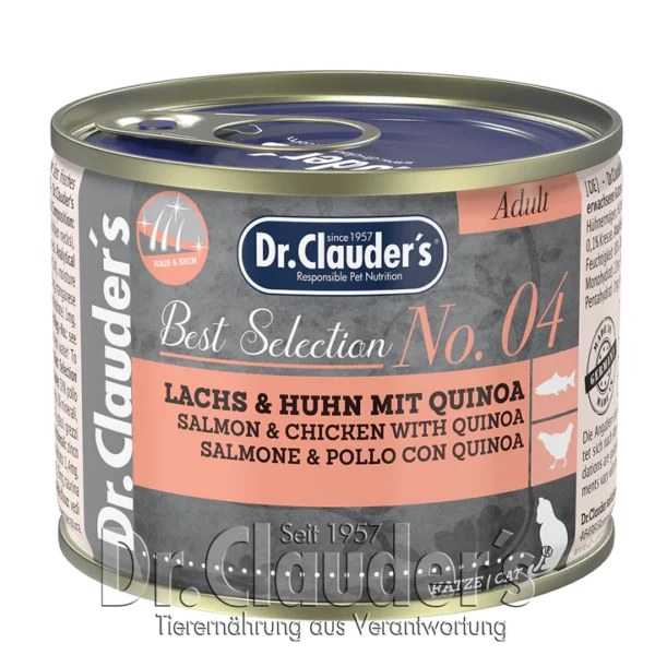 Dr.Clauders No4 drėgnas maistas katėms su lašiša ir vištiena 200g x 6vnt