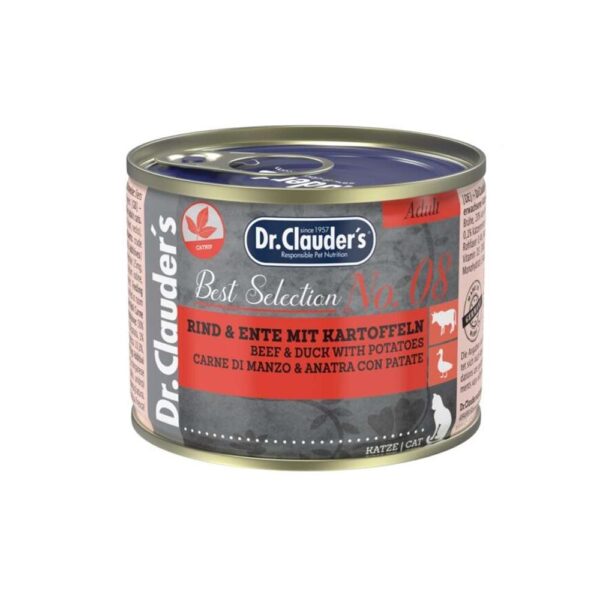 Dr.Clauders No8 drėgnas maistas katėms su jautiena ir antiena 200g x 6vnt