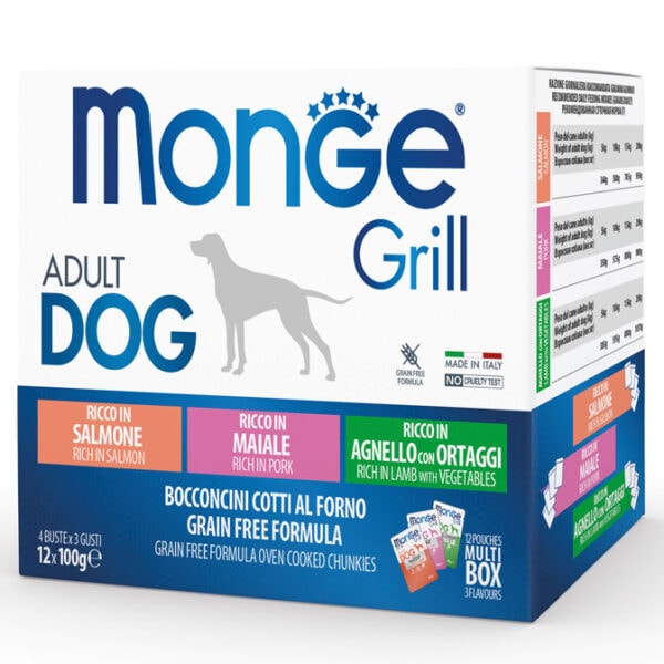 Monge GRILL MIX Dog Adult salmon pork lamb 100gx12