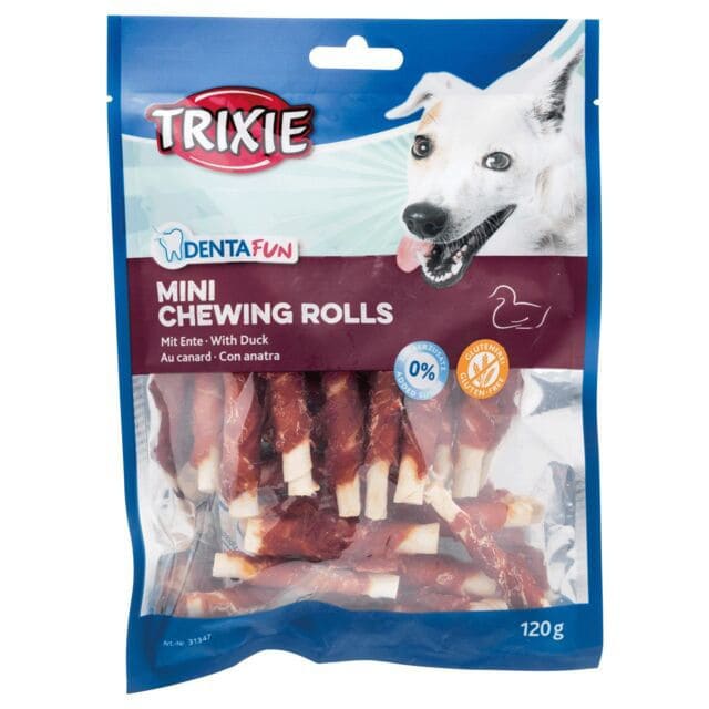 TRIXIE Denta Fun skanėstai šunims, kramtomi antienos suktinukai 120 g TRIXIE Denta Fun skanėstai šunims, kramtomi antienos suktinukai 120 g