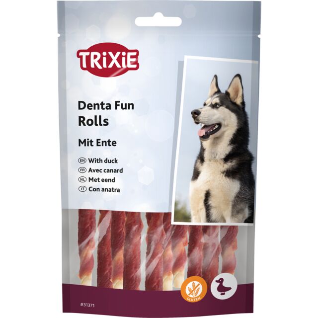 TRIXIE Denta Fun skanėstai šunims kramtomi antienos suktinukai 80 g TRIXIE Denta Fun skanėstai šunims kramtomi antienos suktinukai 80 g