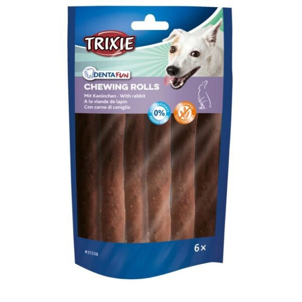 TRIXIE Denta Fun skanėstai šunims kramtomi triušienos suktinukai 70 g