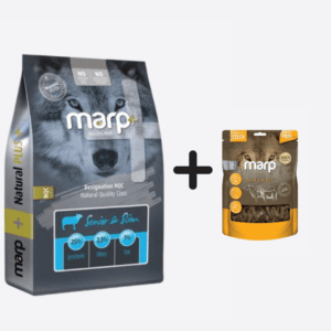 Naujoji Marp Natural Plus Senior & Slim pašaro formulė šunims yra daugiausiai atnaujinta formulė visame Natural Plus asortimente Vyresnio amžiaus ir mažesnio aktyvumo šunims Viršsvorio turintiems šunims Sumažintas riebalų kiekis Atsinaujinusi ir paprasta sudėtis – maksimaliam funkcionalumui Vienas baltymas – ėriena Marp Natural Plus – Senior&Slim – visavertis pašaras suaugusiems ir vyresnio amžiaus šunims Naujoji Marp Natural Plus Senior & Slim pašaro formulė šunims yra daugiausiai atnaujinta formulė visame Natural Plus asortimente. Šis pašaras yra specialiai sukurtas vyresnio amžiaus ir viršsvorio turintiems šunims – su ėriena ir jautienos riebalais. Be vištienos baltymų ar riebalų. Senior & Slim pašare yra mažesnis riebalų kiekis, tačiau normalus kiekis baltymų. Be to, sudėtis yra praturtinta džiovinta cikorija, kuri yra gausus fruktooligosacharidų šaltinis, kuris teigiamai veikia virškinimą. Naujasis Natural Plus asortimentas yra sukurtas iš kokybiškų ingredientų, kurie yra gaunami iš vietinių gamintojų. Vyresnio amžiaus ir mažesnio aktyvumo šunims Viršsvorio turintiems šunims Sumažintas riebalų kiekis Atsinaujinusi ir paprasta sudėtis – maksimaliam funkcionalumui Vienas baltymas – ėriena Su papildais sąnariams Virškinimo palaikymui – fruktooligosacharidai Sveiko kailio palaikymui – linų sėmenys, cinkas ir nesočiosios riebalų rūgštys Be kukurūzų, kviečių ir sojos Be vištienos baltymų ir riebalų Nėra dirbtinių konservantų ir dažiklių Sudėtis Džiovinta ėriena 21%, balti ryžiai, avižos be lukštų, miežiai, bulvių baltymai, džiovinti cukrinių runkelių griežiniai, augalinis sultinys, jautienos riebalai 2%, džiovintos alaus mielės, džiovinta cukorija (natūralus FOS ir inulino šaltinis), linų sėmenys, lašišos aliejus 0,5%, gliukozamino hidrochloridas (350mg/kg), chondroitino sulfatas (250mg/kg). Priedai, kg: maistiniai priedai: vitaminas A 15000 IU, vitaminas D3 1500 IU, vitaminas E 150mg. Mikroelementų junginiai: cinko sulfato monohidratas 62,5 mg, geležies (II) sulfato monohidratas 50 mg, mangano sulfato monohidratas 15 mg, vario (II) sulfato pentahidratas 10mg, kalcio jodatas, bevandenis 1,5 mg, natrio selenitas 0,2 mg. Konservantai ir antioksidantai: iš aliejaus gaunamas tokoferolių ekstraktas. Analitinės sudedamosios dalys: žali baltymai 25%, žali riebalai 7%, žalia ląsteliena 2,5%, žali pelenai 8,5%, drėgnis 9%, kalcio 1,8%, fosforas 1,2%, Omega 3 – 0,3%, Omega 6 – 0,9%. Energinė vertė = 3364 Kcal/kg. Dozavimas Rekomenduojamos maitinimo porcijos ant pakuotės yra nurodytos tik apytikslės. Šėrimo porcijos gali skirtis priklausomai nuo jūsų šuns veislės, amžiaus, aktyvumo lygio ir temperamento. Nepermaitinkite savo šuns dėl jo/jos apetito ir noro valgyti. Per didelis maitinimas yra dažniausia nutukimo priežastis. Jūsų šuo turėtų valgyti ½ dienos porcijos ryte ir ½ – vakare. Šunų maistą galima valgyti tiek sausą, tiek sudrėkintą. Nepalikite sudrėkinto maisto dubenyje ilgiau nei pusvalandį. Visada turėkite daug gėlo vandens. dokrinesa prekės gyvūnams Naujienas sekite Facebook Prekes augintinių šeimininkams rasite čia