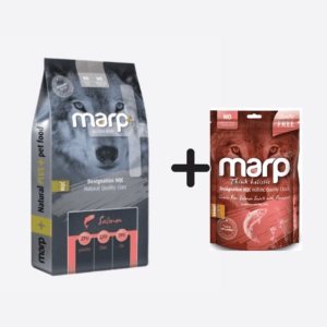 Salmon Marp Natural Plus visavertis pašaras šuniukams 17kg+ skanėstai 150g