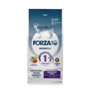 FORZA10 Monodiet Med Maxi Adult Sensitive Skin šunims begrūdis su žuvimi 10 kg