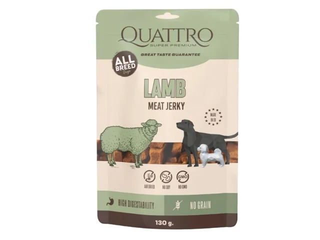 QUATTRO Meat Jerky maisto papildas suaugusiems šunims su ėriena 130 g QUATTRO Meat Jerky maisto papildas suaugusiems šunims su ėriena 130 g