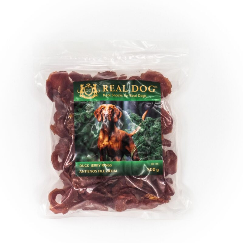 REAL DOG SNACKS Minkšti antienos file žiedai 500g REAL DOG SNACKS Minkšti antienos file žiedai 500g