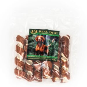 REAL DOG SNACKS Žaliaminės odos spyruoklė su triušiena 18-20cm 500g