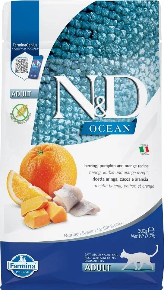 FARMINA N&D OCEAN CAT Dry Herring Pumpkin&Orange ADULT 300 g FARMINA N&D OCEAN CAT Dry Herring Pumpkin&Orange ADULT 300 g