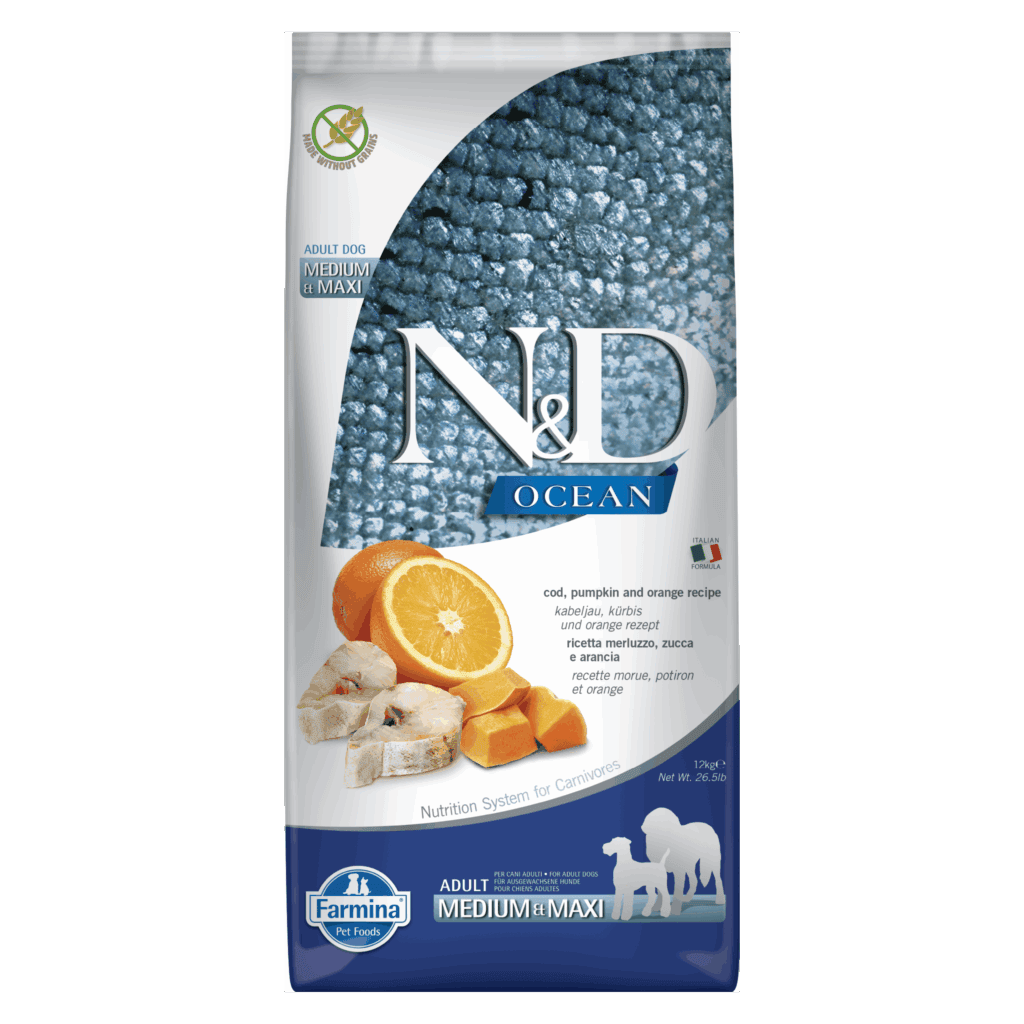 FARMINA N&D OCEAN DOG Dry Cod Pumpkin&Orange ADULT MED&MAX 12 kg FARMINA N&D OCEAN DOG Dry Cod Pumpkin&Orange ADULT MED&MAX 12 kg