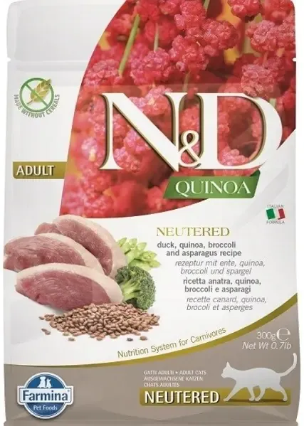 FARMINA N&D QUINOA CAT Dry NEUTERED Duck Broccoli&Asparagus ADULT 300 g FARMINA N&D QUINOA CAT Dry NEUTERED Duck Broccoli&Asparagus ADULT 300 g