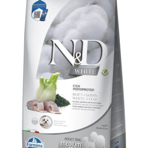 FARMINA N&D WHITE DOG Dry Sea Bass Spirulina&Fennel ADULT MED&MAX 7 kg