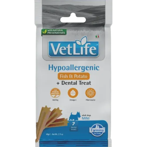 FARMINA VET LIFE HYPOALLERGENIC FISH&POTATO SKANĖSTAI ŠUNIMS ADULT MINI 60 g FARMINA VET LIFE HYPOALLERGENIC FISH&POTATO SKANĖSTAI ŠUNIMS ADULT MINI 60 g