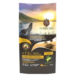 Gyvūnų prekės 12 AMBROSIA Fresh Duck vieno baltymo begrūdis sausas maistas šunims su antiena 1.5kg
