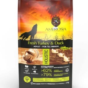 Gyvūnų prekės 13 Ambrosia Fresh Turkey & Duck begrūdis sausas maistas šunims su kalakutiena ir antiena 2kg