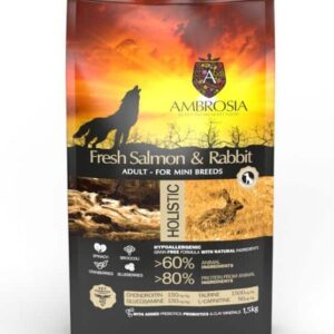 Gyvūnų prekės 14 Ambrosia Grain-Free Adult Mini Fresh Salmon & Rabbit sausas maistas suaugusiems, mažų veislių šunims