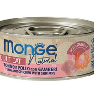 Monge Natural konservai katėms su tunais, vištiena ir krevetėmis 80 g