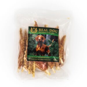 Gyvūnų prekės 11 REAL DOG SNACKS Vištienos file ant odos pagaliukų (plunksnos) 500g