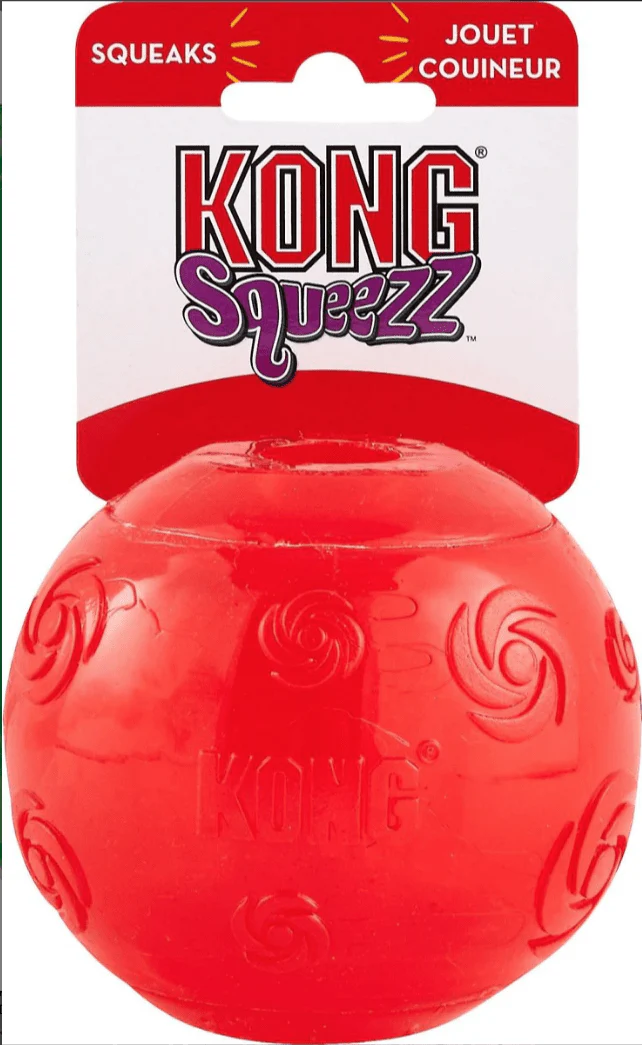 raudonas KONG Squeezz Ball-TPR kamuolys, L - 7.5 cm raudonas