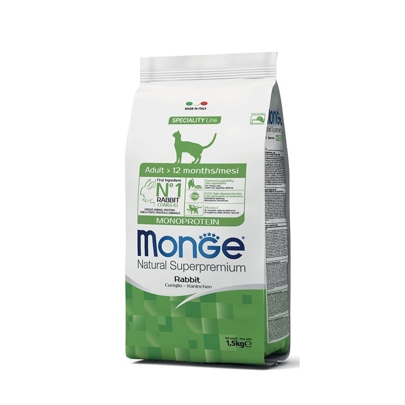 Monge Monoprotein Rabbit super premium pašaras katėms su triušiena 1,5kg Monge Monoprotein Rabbit super premium pašaras katėms su triušiena 1,5kg