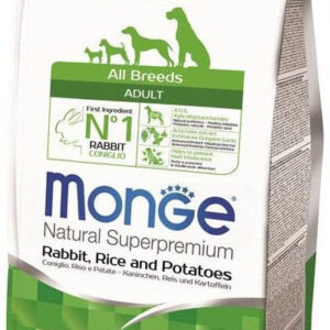 Gyvūnų prekės 15 Monge all breed rabbit rice potatos 2,5 kg