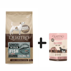 QUATTRO Senior Diet su balta žuvimi ir kriliumi 7kg + Quattro skanėstai