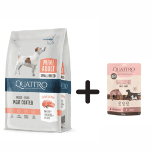 Quattro Mini Adult Salmon sausas maistas šunims 7 kg + Quattro skanėstai
