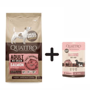 Quattro small breed su lašiša ir kriliu 7kg + Quattro skanėstai