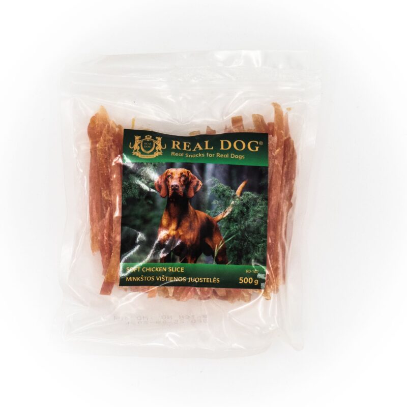 REAL DOG SNACKS Minkštos vištienos juostelės 500g REAL DOG SNACKS Minkštos vištienos juostelės 500g