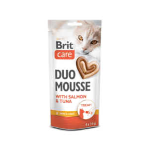 Gyvūnų prekės 18 Brit Care Cat Creamy Duo Mousse with Salmon and Tuna tyrelės skanėstai katėms 56 g